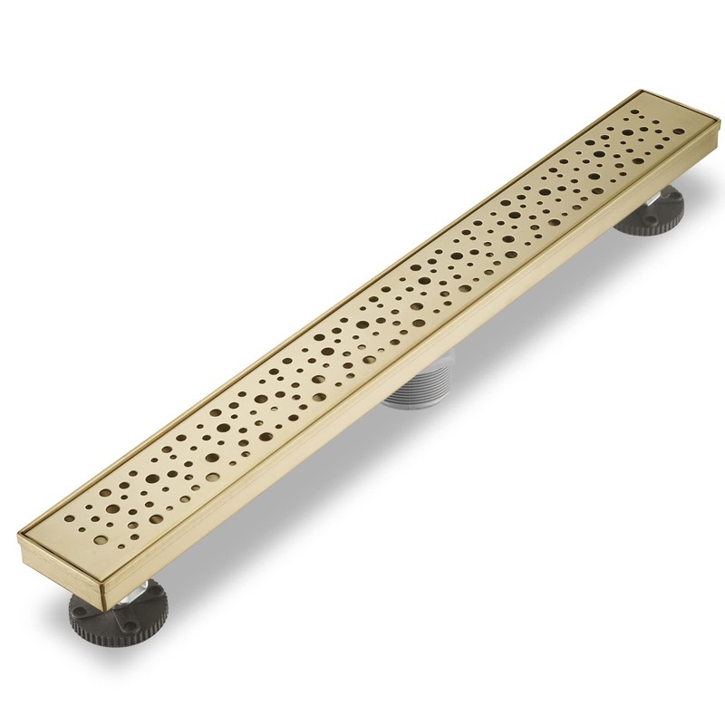 Sharp-tec 28 inch Linear Shower Drain, Gold Rectangular Floor Drain,