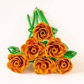 6Pcs Artificial Metal Roses Bouquet,Waterproof Aluminum Frame Fake Flowers for Outdoor Garden Grave Decor, Funeral Memorial, Mother's Day Valentine's Day Gifts