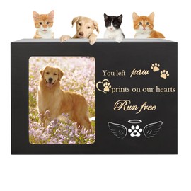 Pet Urns for Dogs or Cat Ashes, Large Wooden Dog Memorial Cat Dog Urn, Urne Pour Chien Pet Sympathy Gifts Black Wooden Box with Pet Memorial Pictures Frame Pet Memorial Keepsake (L,18 * 12 * 12cm)
