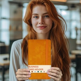 Leather Professional Business Card Holder Book Organizer, 240 Card Slots Capacity Booklet, Premium PU Name Cards Storage Folder with Soft Cover, Credit Card Binder Holder for Men/Women (Yellow)