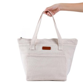 HOMDOWUP Women Lunch Tote, Reusable Lunch Bag for Men Adult Work School Travel, Reusable Leakproof Tote, Insulated Lunch Bag (Beige, M)