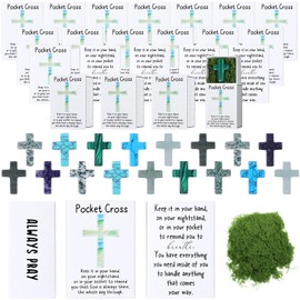 Motipuns 36 Set Pocket Hug Token Gifts Natural Cross Shaped Crystal Stones Pocket Prayer Box Mini Jesus Figurines in Bulk Church Favor for Adults Men