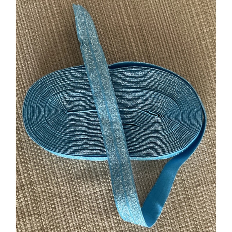 1 Yard 5/8” Light Blue Sparkle Glitter Fold Over Elastic