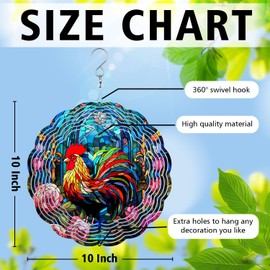 Rooster Yard and Garden Wind Spinner, Unique 3D Hanging Rooster Wind Spinner