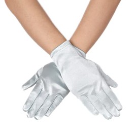 DreamHigh Women Short Satin Mittens Opera Gloves Wrist Length Gloves (Silver)