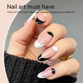 Born Pretty Nail Liner Gel Polish, White Black Swirl Nail Art Gel Polish, French Tip Swirl Draw Nail Soak Off UV Curing Built Thin Brush Manicure Set For Salon DIY 8ML 2PCS