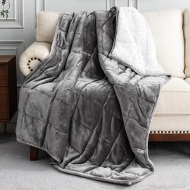 Uttermara Weighted Blanket Queen Size 15lbs 60x80 inches, Sherpa Weighted Blankets with Soft Plush Fleece, Cozy Warm White Sherpa Snuggle Thick Heavy Blanket Great for Sleep and Calming, Grey