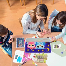 JDbezuge Latch Hook Rug Kits for Kids Adults, Owl Printed DIY Rug Hooking Kits, Carpet Embroidery Yarn Needlework Set for Home Decor