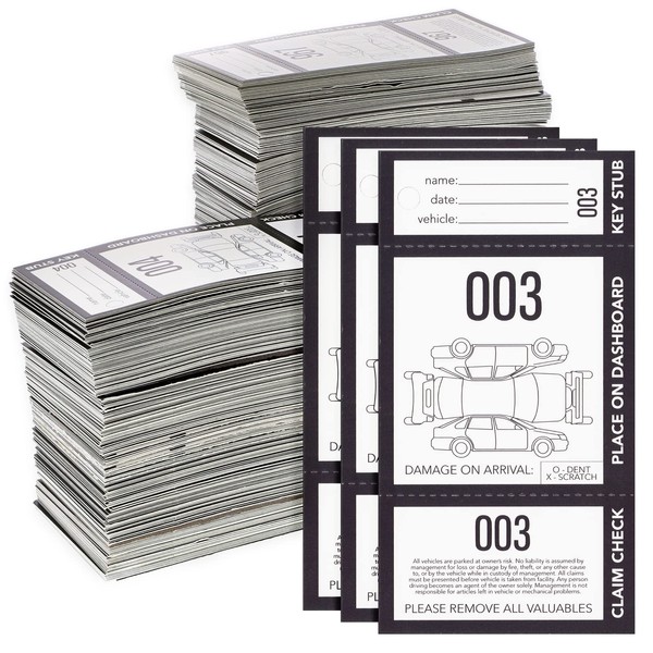 2000 Pieces 3-Part Valet Tickets for Cars, 2 Sets of Temporary Parking Tags Numbered 000-999, Perforated Cardstock Key Tag, Claim Ticket (2.8 x 5.5 in)