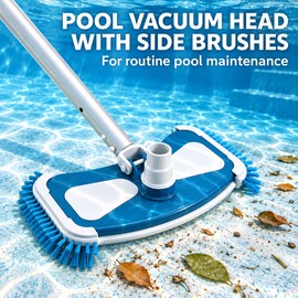 Pool Vacuum Head with Side Brushes, Plastic Swimming Pool Floor Cleaner with 1-1/4 Inch Telescopic Pole Connection