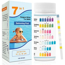 CNMTCCO 7 in 1 Pool Test Strips, Pack of 100 Pool Water Test Strips, Pool Tester PH and Chlorine, Hardness, Total Alkalinity, Cyanuric Acid, Pool Tester for Pool Spa Whirlpool