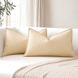 Sungeek Lumbar Cushion Covers 30x50cm Set of 2 Soft Plaid Decorative Cushion Cases with Stitched Edge Farmhouse Home Decor Decorative Pillow Cover for Sofa Couch Patio Bedroom Living Room, Beige