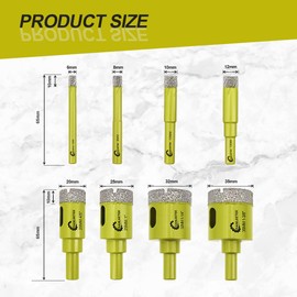 Diamond Core Drill Bits Set - 8pcs (6/8/10/12/20/25/32/35mm) Hole Saw Kit with Round Shank for Ceramic Porcelain Tile Marble Granite Quartz SANLEETEK
