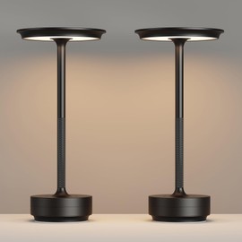 FDIDC 2 Pack Rechargeable Cordless Table Lamps, Portable 5000mAh LED Table Light, 3 Color Stepless Dimming Battery Powered Metal Table Lamp for Outdoo/Restaurant/Home/Patio.(Black)