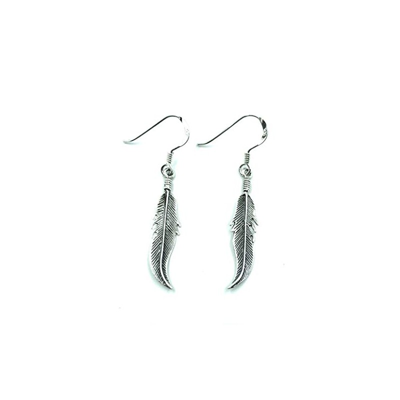 925 Sterling Silver Drop Dangling Angel Feather Earrings
