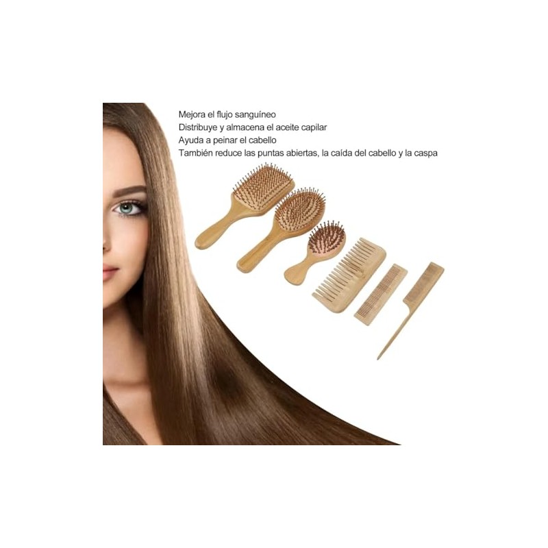 Peine de Madera Bambu, 6Pcs Cepillo Bambu Cabello, Peine de