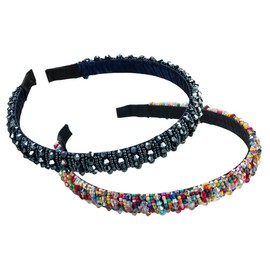2 Pieces Headbands for Women Girls Crystal Headband Thin Rhinestone Hairband Headdress (Dark Blue+Multicolour) 16033
