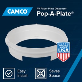 Camco 9-inch Pop-A-Plate Plastic Plate Dispenser | Ideal for Compact Spaces, RVs and Trailers | Mounts Under Cabinets or Shelves | White (57001)