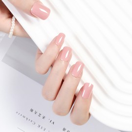 24PCS Press-On Nails Short Square - Solid Color Fake Nails with Glue Tabs, UV Glossy Reusable Gel Nail Tips, Pre-glued Wearable Nails for Women