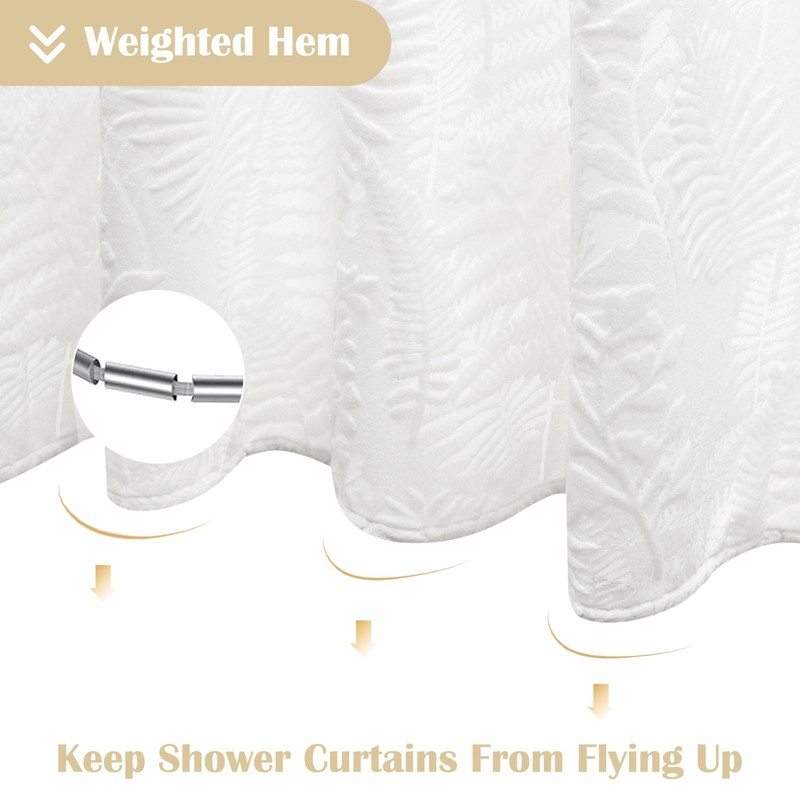 Lameirose Extra Long White Shower Curtain Fabric, Boho Shower Curtain