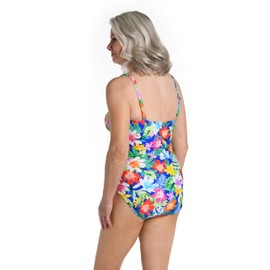 Maxine Of Hollywood Women's Standard V-Neck Twist Front Shirred One Piece Swimsuit, Multi//Hula Holiday, 18 Plus