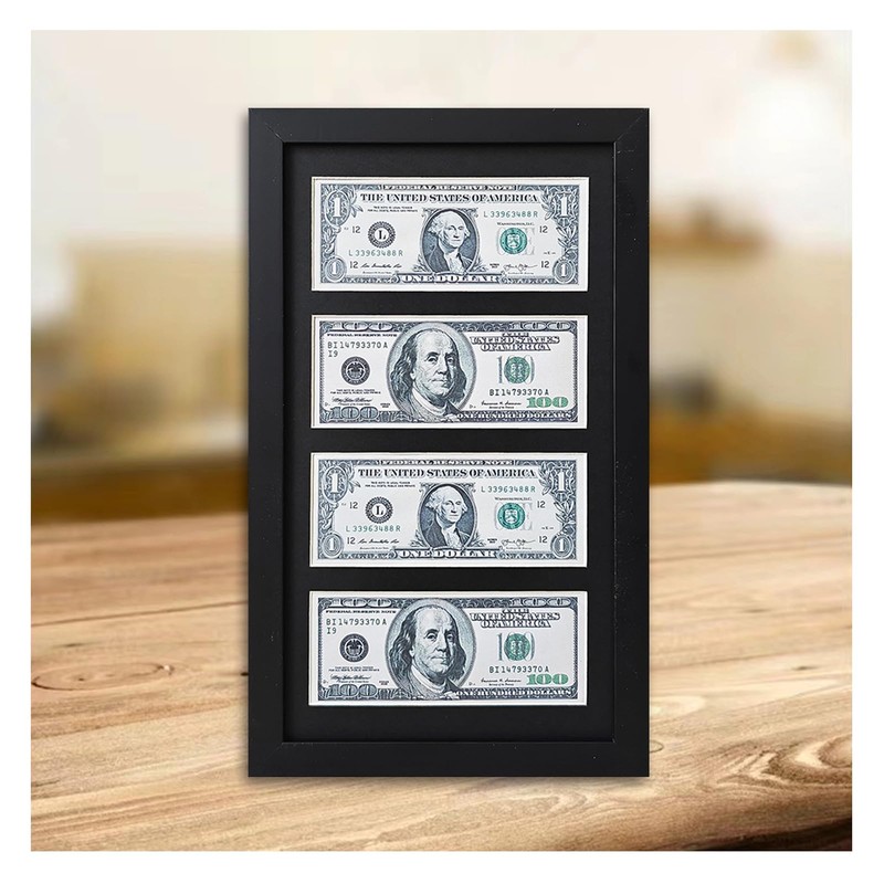 JINMANWU 4 Dollar Bill Frame, Wooden Picture Frame 2.5x6 Inch