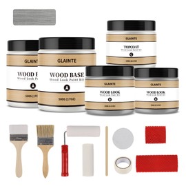 GLAINTE Wood Look Paint Kit for Furniture, Cabinets, Countertop & Doors - Weathered Wood Grain Interior Finish, Covers 50-60 sq.ft