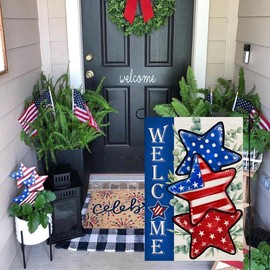 CROWNED BEAUTY 4th of July Patriotic Stars Garden Flag 12x18 Inch Double Sided for Outside Small Burlap Independence Day Welcome Yard Decorations