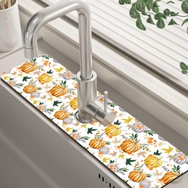 Sink Faucet Absorbing Mat Pumpkin Floral Leaves Sink Splash Guard Faucet Mat Draining Mat Fast Drying Sink Protectors for Kitchen and Bathroom 5.5"×24"