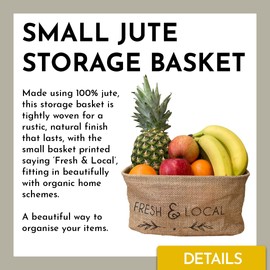 Jute Fruit & Vegetable Storage Baskets - 1 x Small Rectangular Woven Basket - Open Rustic Storage Solutions for the Home - Kitchen, Utility & Garden Shed Storage