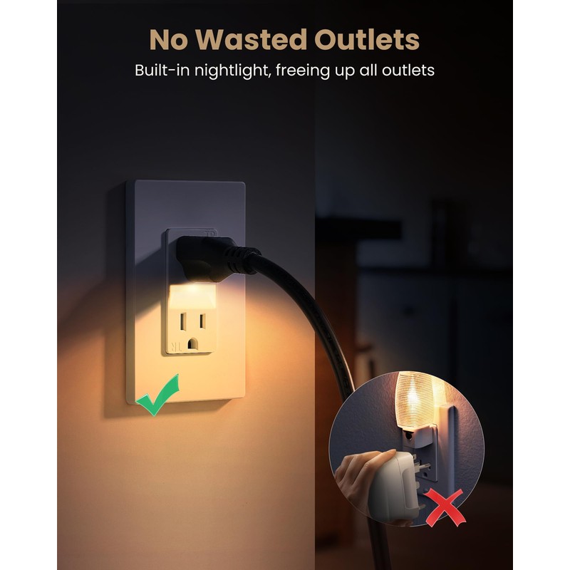 SURAIELEC 15AMP Outlet with Nightlight, Dusk to Dawn Guide Light,
