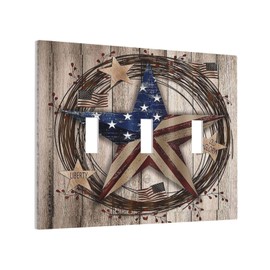 Yamxbfa Decorative Switch Plate Covers Vintage American Flag 3 Gang Light Switch Cover Texas Star Triple Toggle Wall Plate Electrical Faceplate for Farmhouse Kitchen Living Room Bedroom Decor