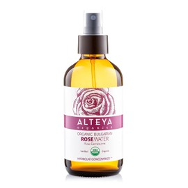 Alteya Organics Rose Water USDA Certified Organic Facial Toner, 8 Fl Oz/240mL Pure Bulgarian Rosa Damascena Flower Water, Award-Winning Moisturizer Amber Glass Spray Bottle