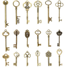 Vintage Key Decorative Keys, Antique Keys, Vintage Skeleton Keys Flying Keys, Vintage Antique Pendant Set for DIY Crafts, Necklace, Jewellery, Charms, Key Ring Decoration, Pack of 18, Zinc, No
