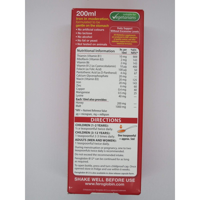 Feroglobin Vitabiotics -B12 Iron Supplement Liquid 200Ml by Feroglobin