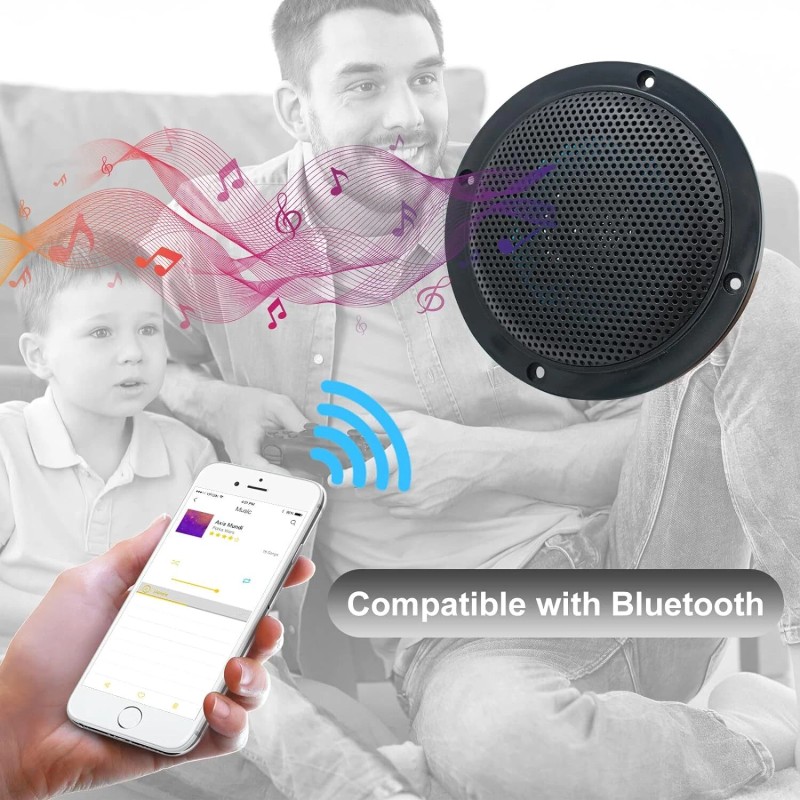 Herdio 4Inch 160W Marine Boat Car Ceiling Speaker Waterproof Bluetooth