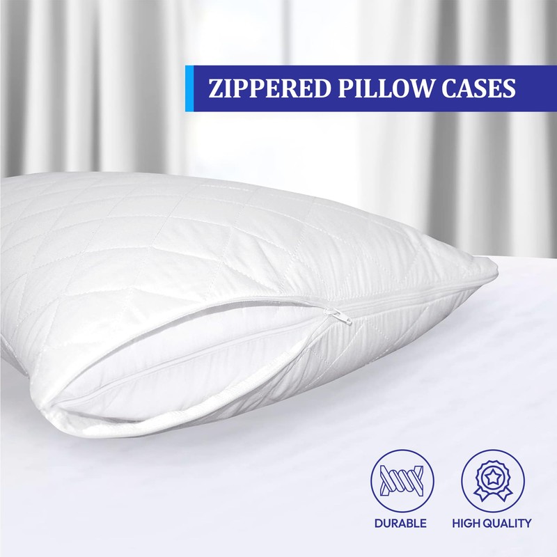Eutony Pillow Protectors 2 Pack Quilted Zipped - Ultra Luxe