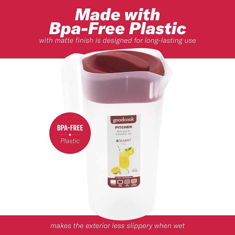 Goodcook 1/2 Gallon Plastic Straining Pitcher Square Lid with 3