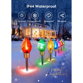 4 Pack Christmas Lights Jumbo C9 Outdoor Lawn Decorations with Pathway Marker Stakes, 10.5Ft C7 Lights Covered Jumbo Glitter Multicolor Bulb for Holiday Outside Yard Garden Decor