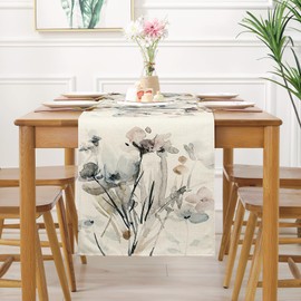 DEMIUKO Beige Table Runner Vintage Watercolour Flowers Table Runner Spring Modern Abstract Tablecloth Linen Summer Table Runner Table Runner Place Mat Kitchen Table Decoration 32 x 275 cm