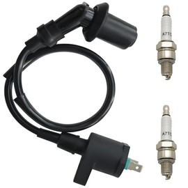 STRONGTHIUM Ignition Coil GY6 & 2 Pieces A7TC Spark Plug Set for 50cc 110cc 125cc 150cc QMJ/QMI152 157 4-Stroke Engine, Ignition Cable for SSR125 Scooter Moped ATV Quad Go-Kart Dirt Bike Replaces