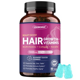 Biotin Gummies for Hair Skin and Nails -Hair Vitamins with Biotin, Zinc, Vitamin A, B6, B12, D3 & More - Support Healthy Skin, Hair Growth, Stronger Nails for Women and Men - 90 Blueberry Gummies