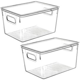 Clear Plastic Storage Bins with Lids, Perfect for Kitchen Organization or Pantry Organization and Storage, Stackable Fridge Organizer Bins, Storage Containers for Organizing, Cabinet Organizers