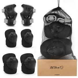 Besketo Kids Guard, 3 in 1 Protective Gear Set for Kids 3-15 Years Boys Girls, Adjustable Knee Pads, Elbow Pads, Wrist Guards for Skateboard Roller Skating Skiing Rollerblading Biking Scooter - Small