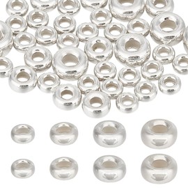 DELORIGIN 30 pieces 925 sterling silver beads, 3/4/5/6 mm, jewellery making, silver spacer beads, plate, flat, oval stopper beads for DIY bracelets, necklaces, earrings, gift accessories, spacer beads