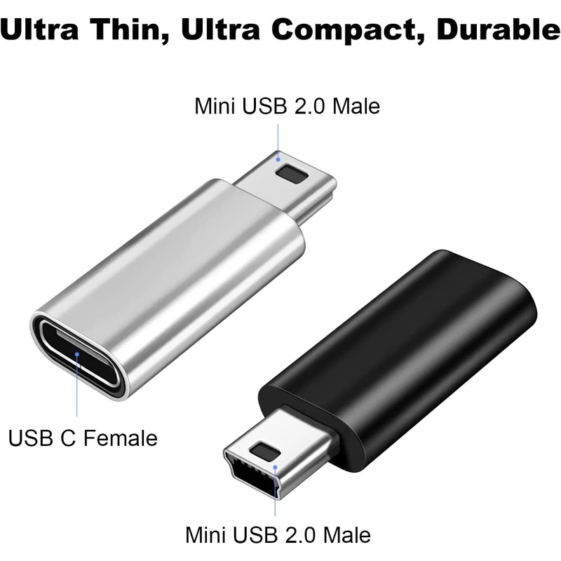 USB C to Mini USB Adapter 2 Pack Type C