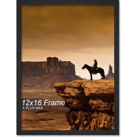 A PLUS MAX 12x16 Picture Frame, Black Engineered Wood Frame for 12 x 16 Inch Picture Poster Photo, Light Weight 12 by 16 Frame with Wood-grain for Wall - 1 Pack/Black/12 x16