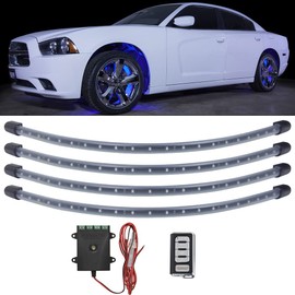 LEDGlow 4pc Blue LED Wheel Well Fender Accent Neon Lighting Kit for Cars & Trucks - 6 Patterns - Music Mode - 24" Water Resistant Flexible Tubes - Includes Control Box & Wireless Remote