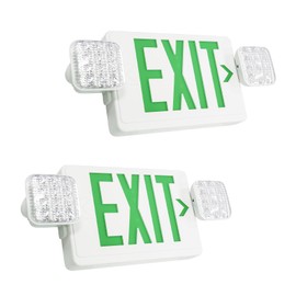 Smarton LED Emergency Exit Lighting with Two LED Heads and 90 Minutes Back-Up Battery, 120-277 Voltage, Wall Mount&Ceiling Mount, Hard Wired, LED Exit Sign, UL Listed,Green. (2PK)