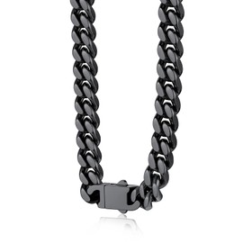 Bestyle Thick Black Cuban Link Chain for Men, Cubanas Cadenas Hombres 9MM Black Chunky Heavy Miami Cuban Chain Necklace, Mens Black Chain 22 Inch